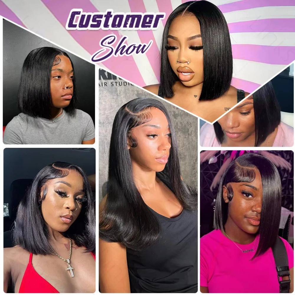 180density 360 lace Short Pixie Cut Wig Bob Lace Front Human Hair Wigs Transparent Straight Wigs For Women Pre plucked