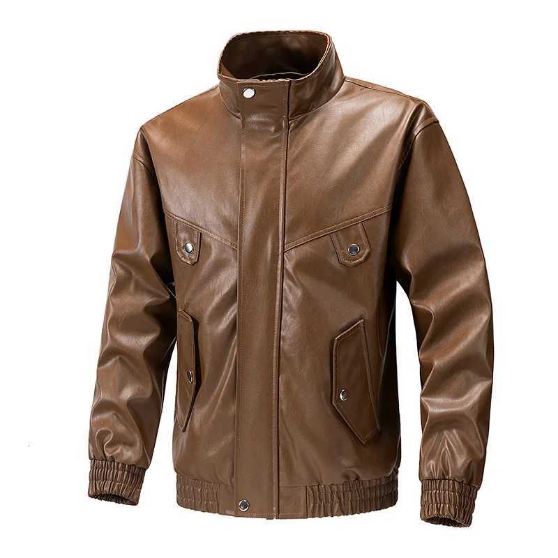 Men Stand Collar Jacket New Spring Autumn Pu Leather Jacket Fashion Motorcycle Causal Coat Mens Moto Biker Leather CoatT251029