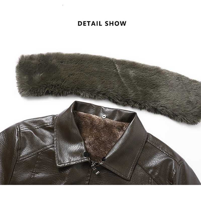 Mens Autumn Winter Fleece Lined PU Leather Jacket Retro Fashion Classic Coat with Removable Collar DecorationT251029