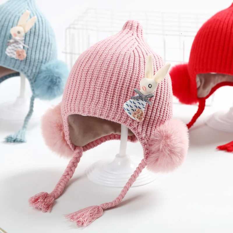 Winter Baby Girls Bunny Hat Cute Ear Protection Warm Cap Pink Toddler Knitted Beanie Hats Outdoor Headwear Accessories 324M251028