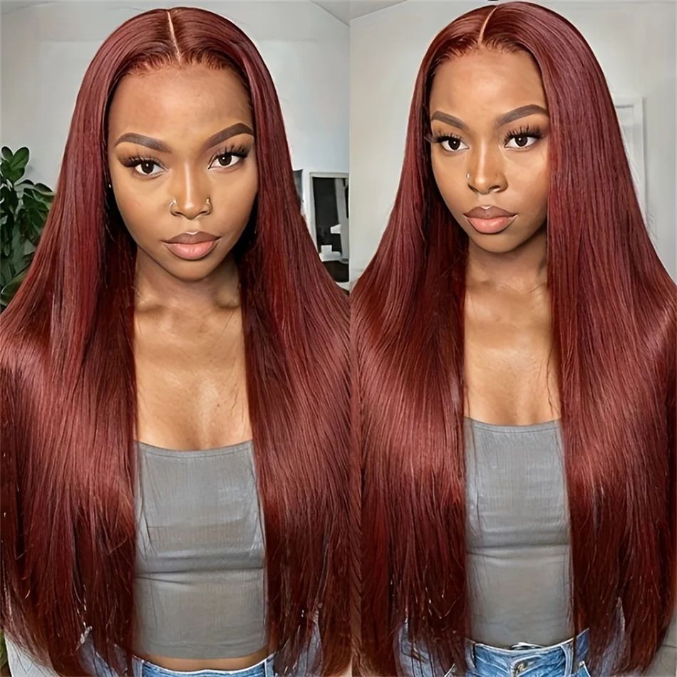 Bone Straight, Deep Wave Patterned HD Lace Frontals for Full Head Coverage | Rich Burgundy Shade
