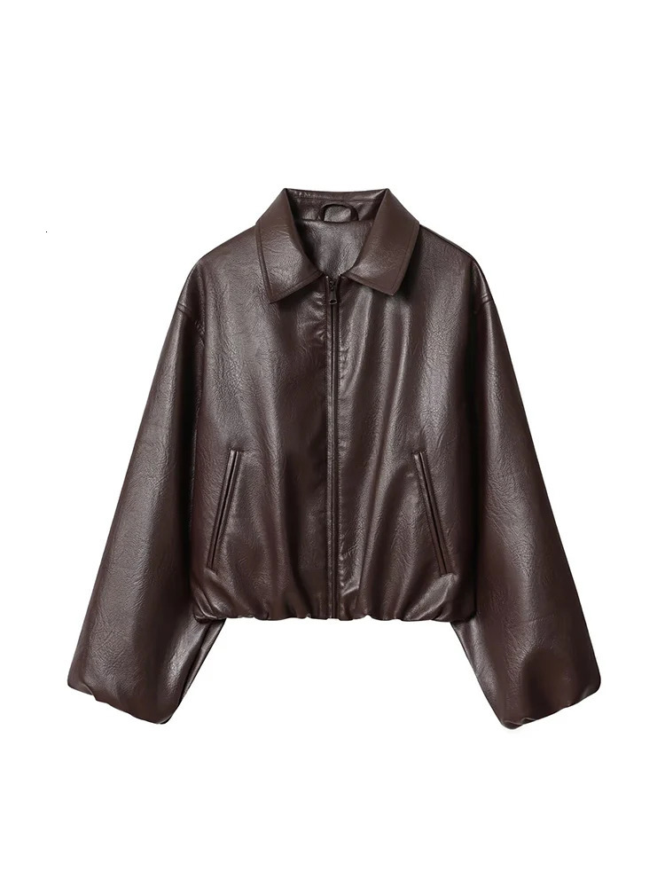 2025 Women Autumn PU Jackets Coats Causla Solid Loose Long Sleeve Female Elegant Street Jacket Outerwear Clothing 251029
