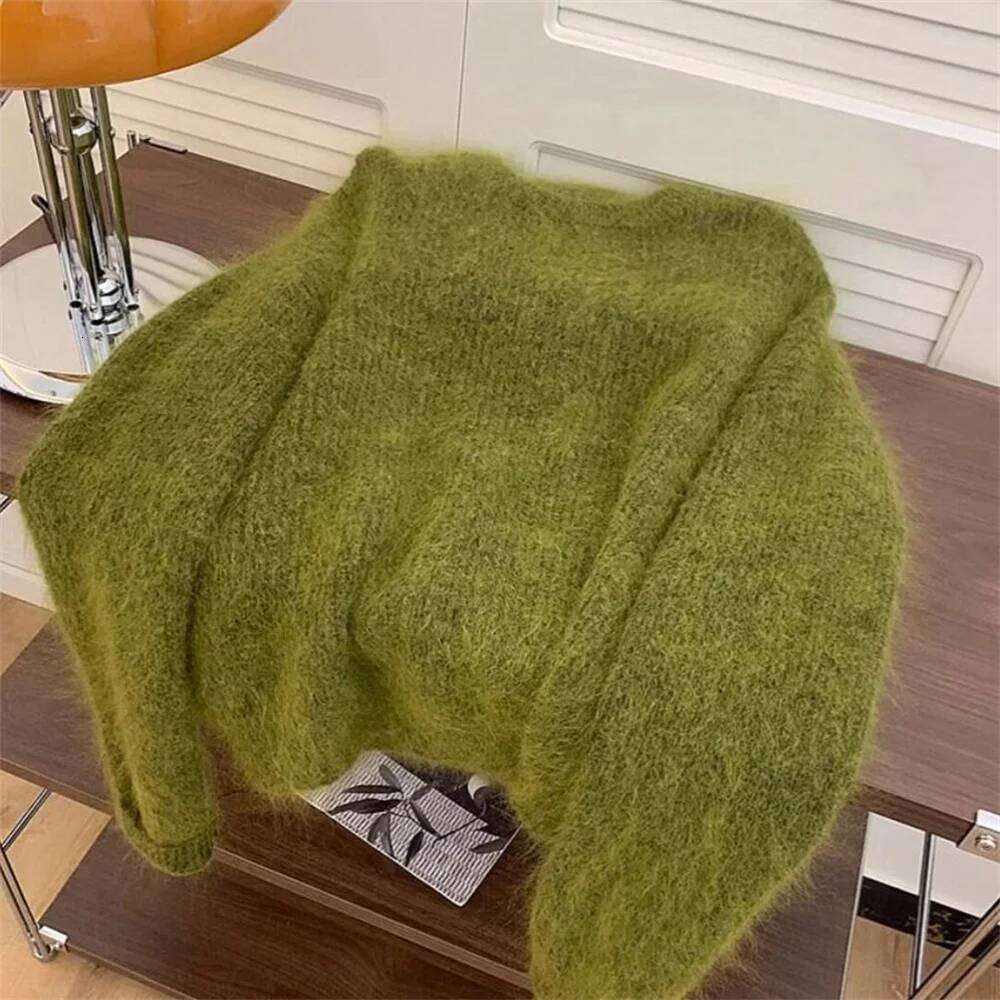 Women's Fashion Simple Casual Green Soft All Match Knitted Sweater Female O Neck Long Sleeve Loose Pullover Tops Sweet Sweaters Designer Sweater 