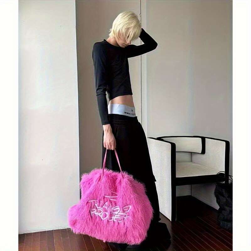 Large Crossbody Bag Elegant Fur Shoulder Purse, With Detachable Strap, Spacious Tote For Everyday, Travel, Parties Available In
