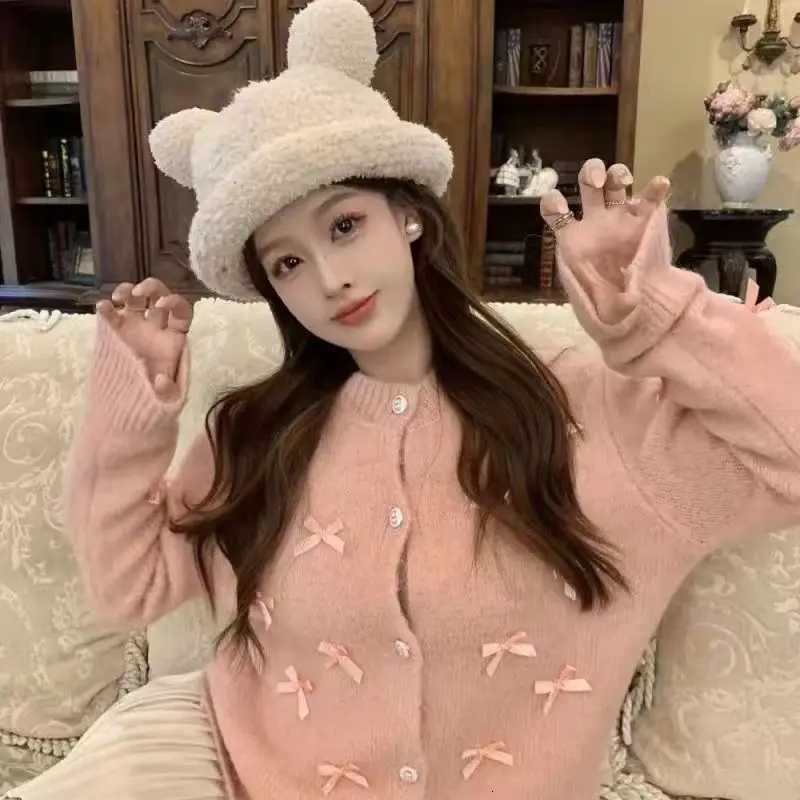 Womens Bow Knit Cardigan Sweater Spring AutumnT251028