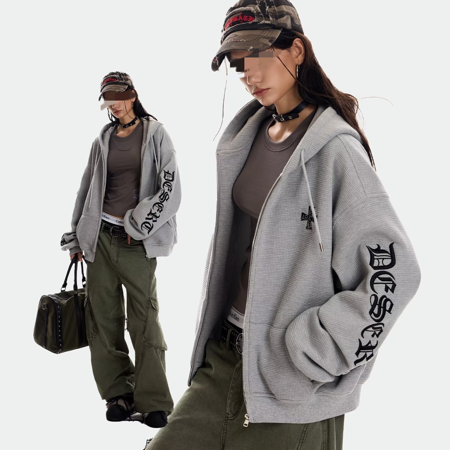 American designer fashion brand INS hooded cardigan wool sweater for men and women, new loose zipper waffle casual jacket for youth