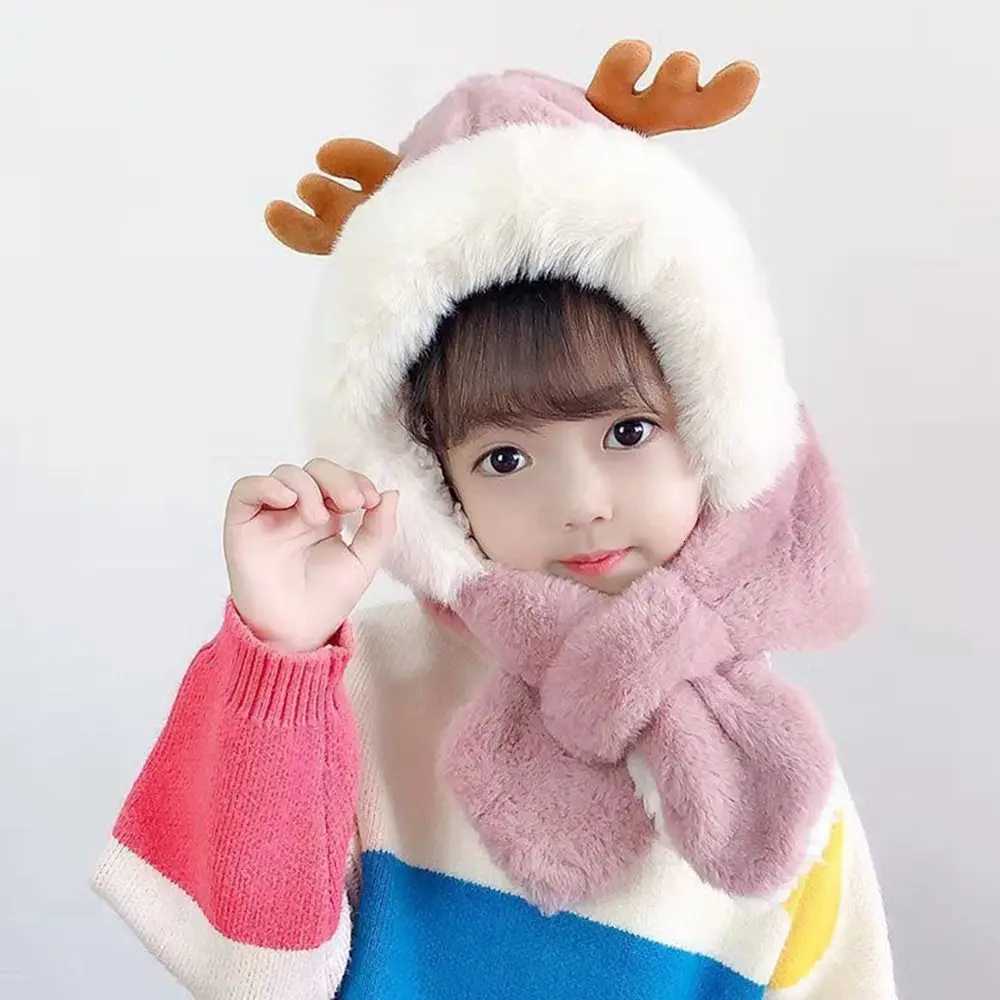 Winter Beanie Hat Scarf for Baby Integrated Ear Protection Windproof Cap Scarf for Kids Plush Neck Warm Ski Windproof Hat251028