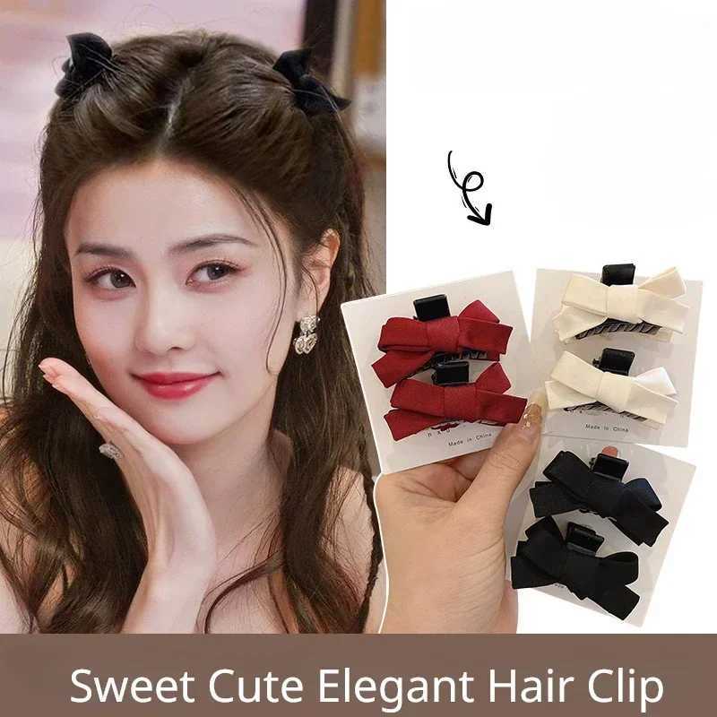 2pcsset Small Bow Grab Clip Edge Clip Sweet Princess Hairpin Women Black Bangs Side Clip Hair Accessories Hairpin HeaddressesW251028