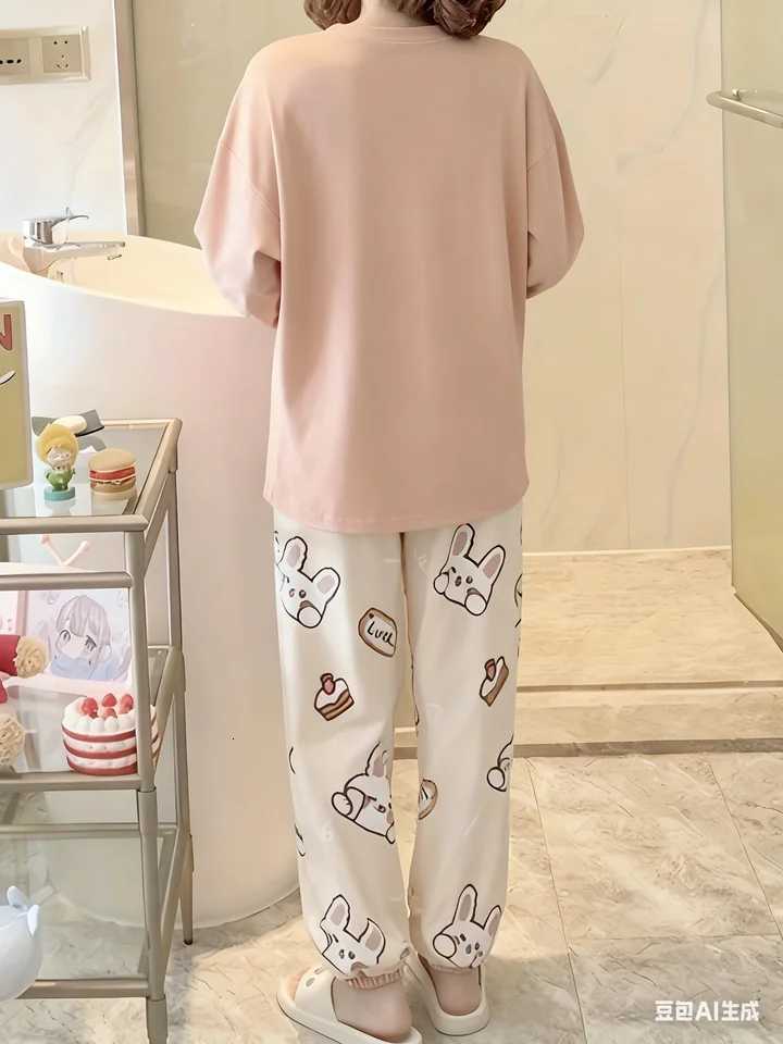 New Womens Pajama Set for Spring Autumn Winter Cute Rabbit Long Sleeve Cartoon Style Plus Size Suitable for Students T251029