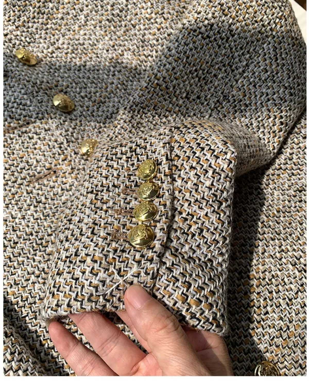 Vintage Cropped Tweed Jacket Women Elegant Short Blazer Autumn Korean SingleBreasted All Match Casual Chic Outerwear Tops1 Y251105