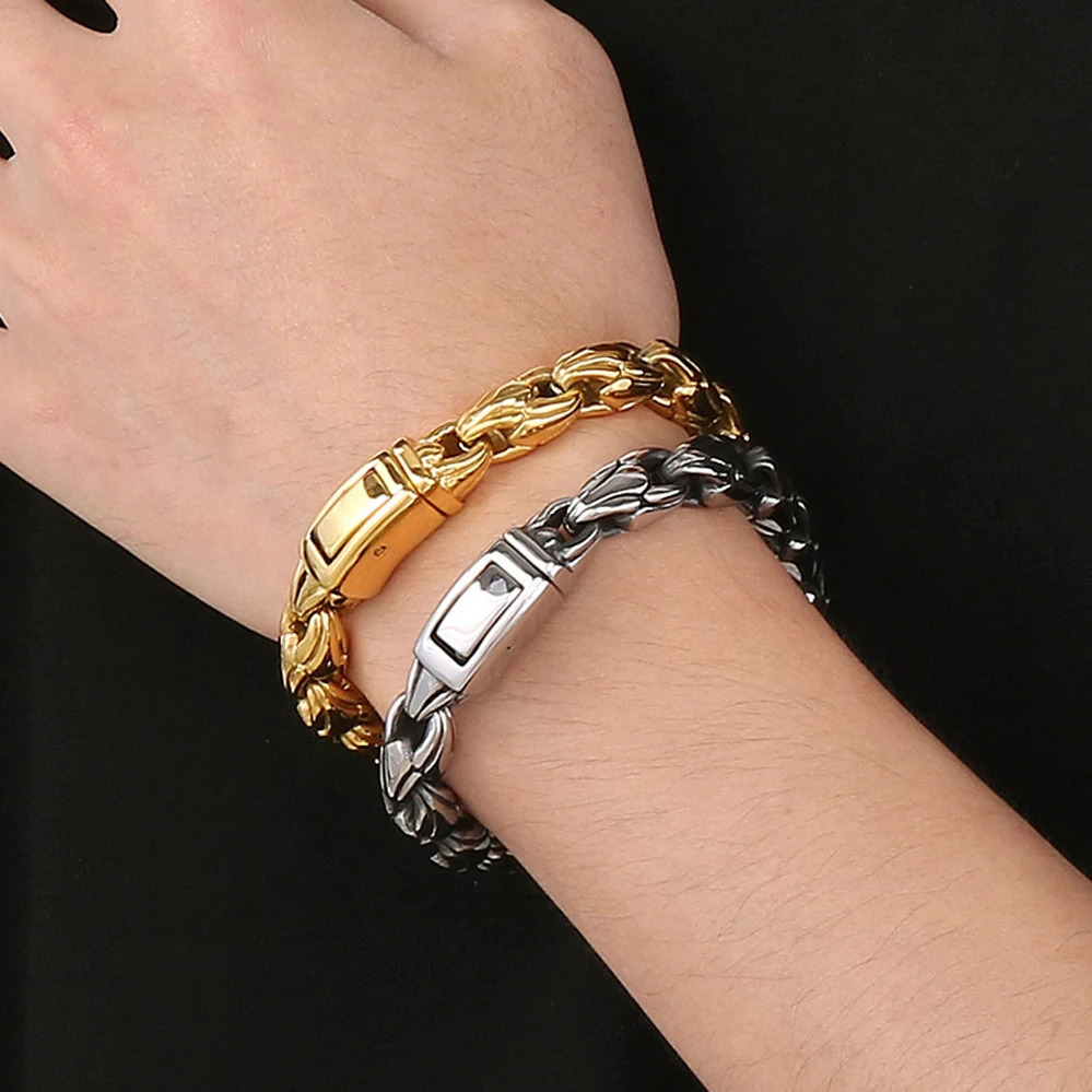 10MM Width Sunflower Seeds Style Chain Man Bracelet for Men Gold Color Polished Stainless Steel Male Bracelets Wrist Jewelry 251028