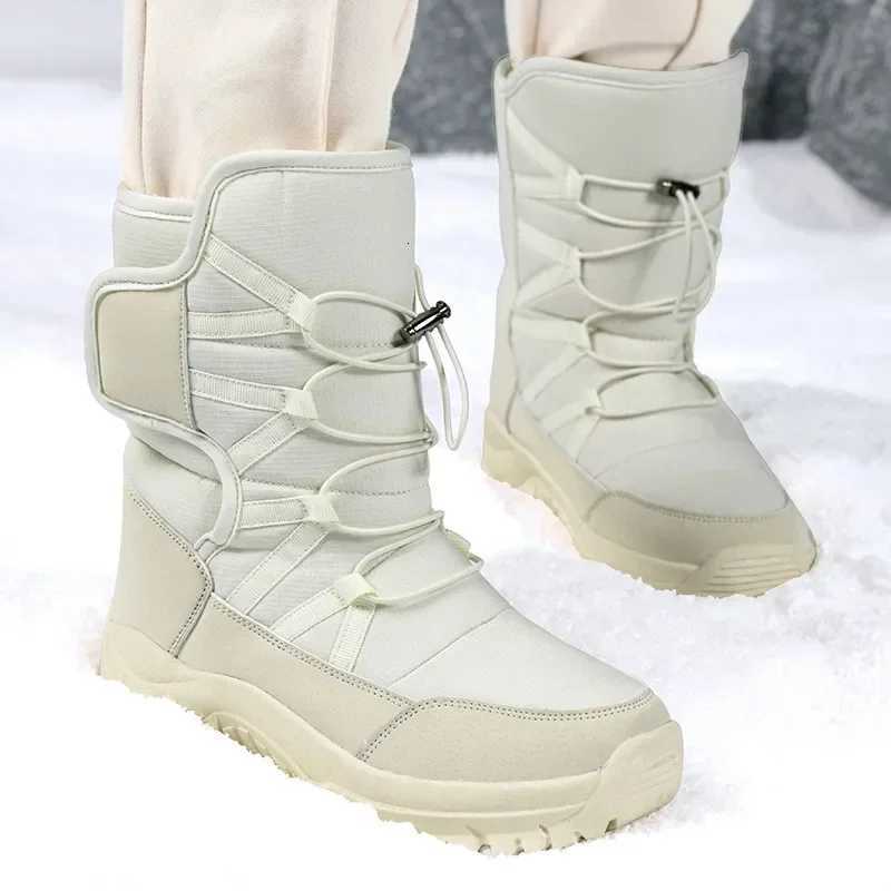 New Winter Women Boots Warm Plush MidCalf Womens Snow Boots Laceup Outdoor Waterproof Hiking Boots Chaussures Femme Size 42 Z251029