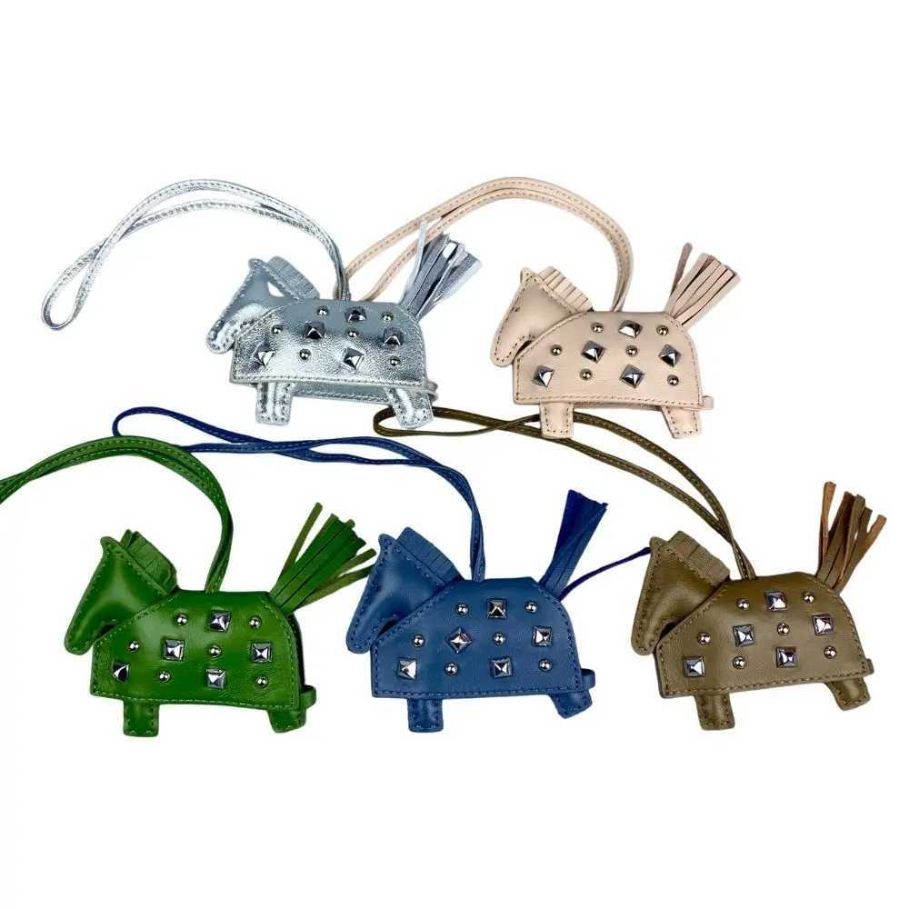 Armored War Horse bag charm Genuine Leather w Silver Rivets leather StrapW251029