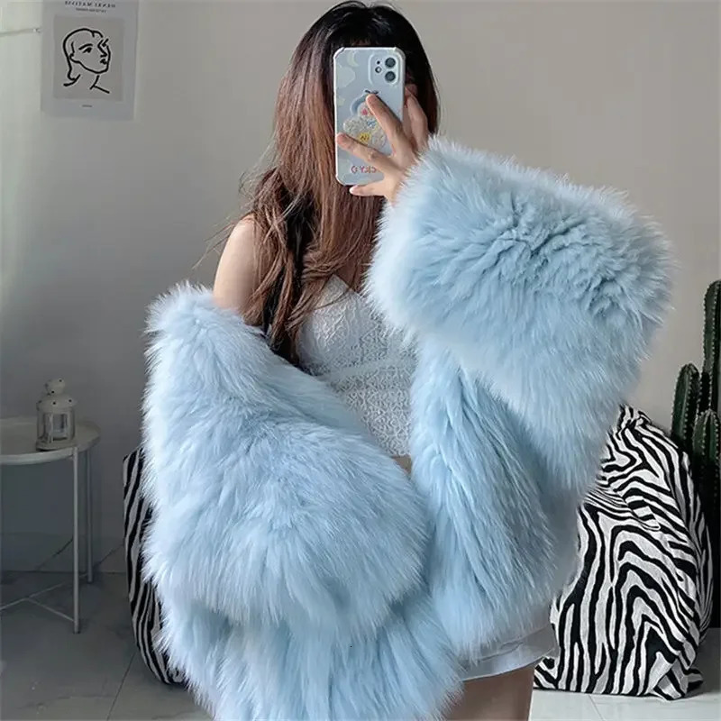 Faux Fur Jackets for Women Autumn Winter Short Bat Full Sleeve Hooded Coats Slim Spliced Thick Coat Loose Open Stitch Jacket 251029