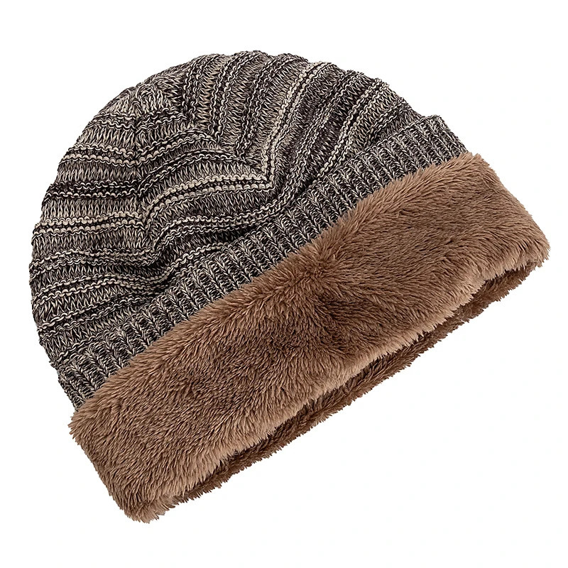 Style Unisex Slouchy Winter Hats Men Women Striped Mix Warm Beanie Cap NIU Label Decor Plush Fur Lined Winter Knitted Hat 251029