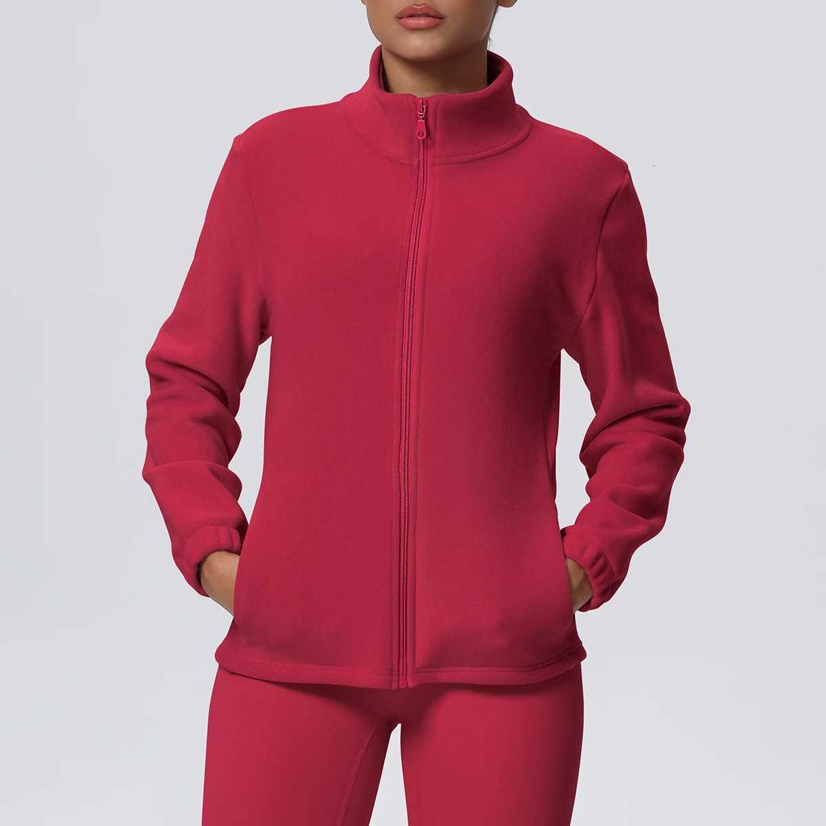 1 PC Winter Cycling and Skiing Keep Warm Long Sleeves Yoga Zipper Jacket With Pockets Solid Color High Neck Velvet Yoga ClothesXJ251029