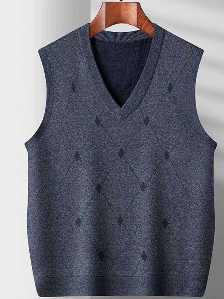 Mens Autumn Winter Thickened Knitted Cardigan Vest for Elderly Middle Aged Cozy Open Front Sweater Grandpa Dad Style W251029