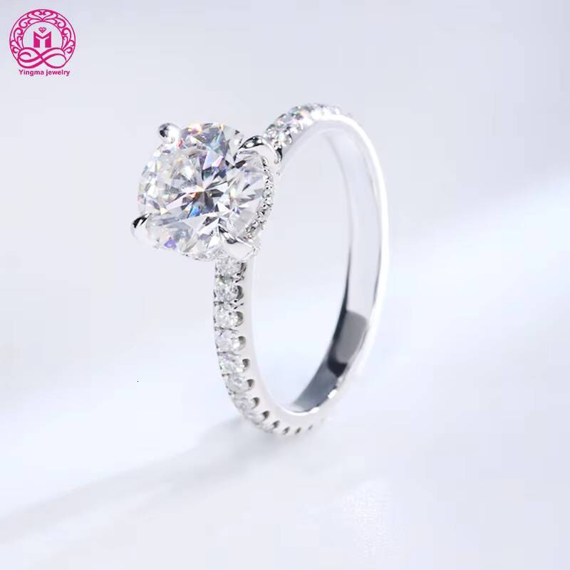 Popular 9k 10k 14k 18k White Gold Moissanite Engagement Ring 15Ct Round Cut Moissanite Ring with GRA Certificate