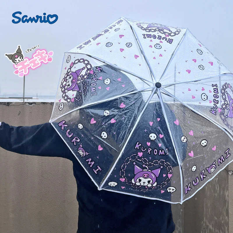Sanrio Sanrio Hello Kitty Kuromi Melody Cinnamoroll Soft Girl Anime Fully Automatic Transparent Umbrella Thickened Foldable Portable L251029