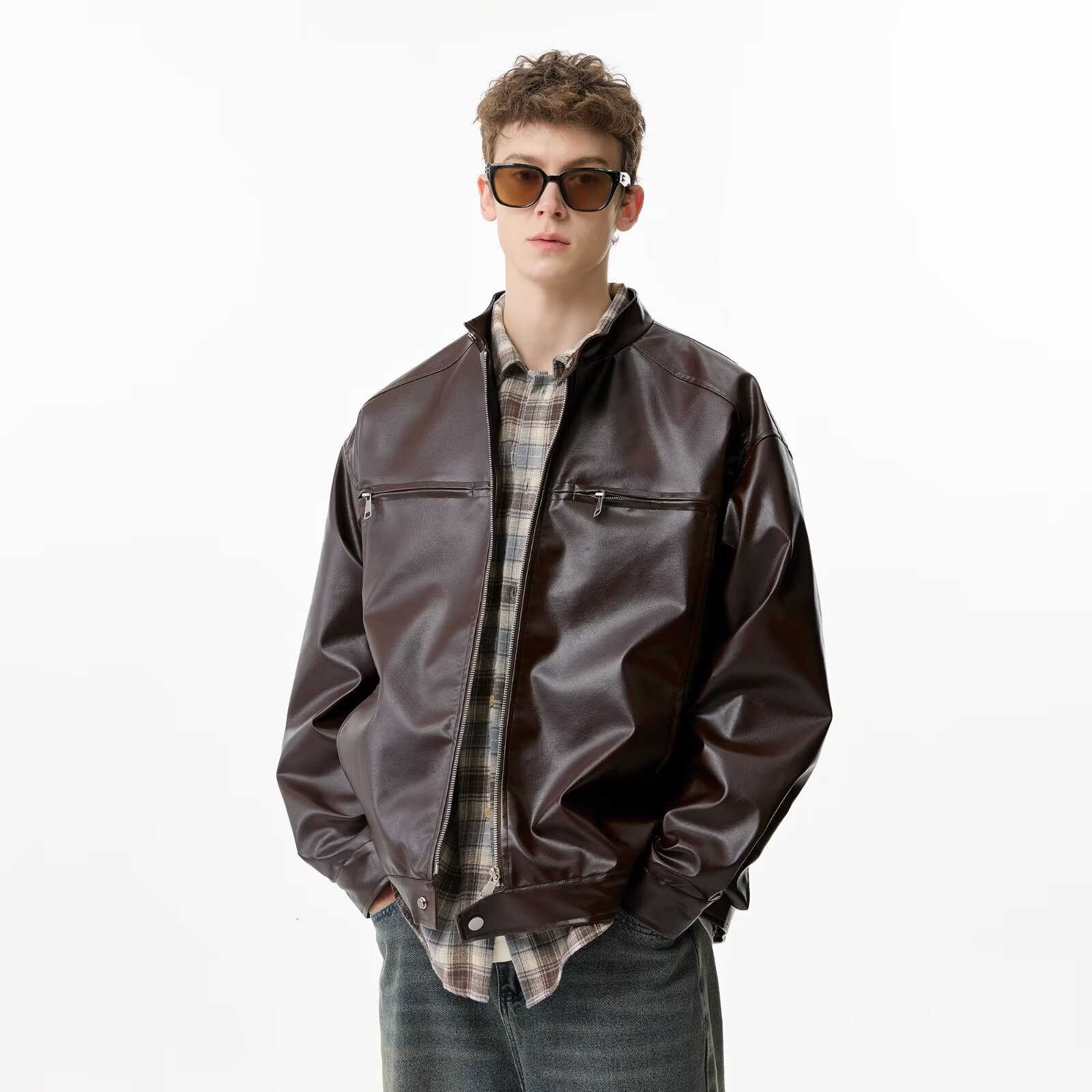 PU Leather Jacket Designer Jacket Men's Autumn Winter Trendy Loose Top American High Street Cool Motorcycle Jacket
