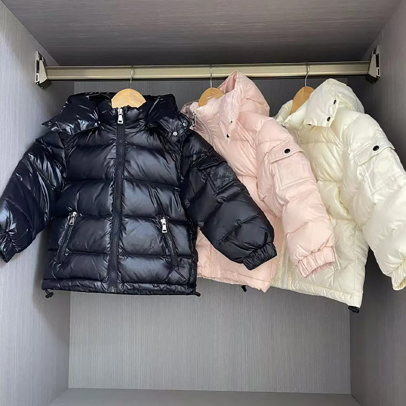Baby designer style big children down jacket hooded fashion design baby jacket slim fit embroidered badge men and girls jacket down jacket