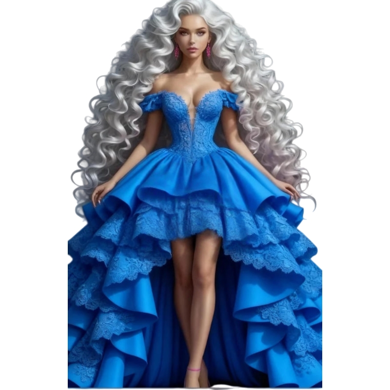 Hi-Lo Prom Dresses Short Front Long Back Blue High Low Evening Gowns Lace Appliques Ruffles Tiers A-Line Special Occasion Dress For Ladies 2026