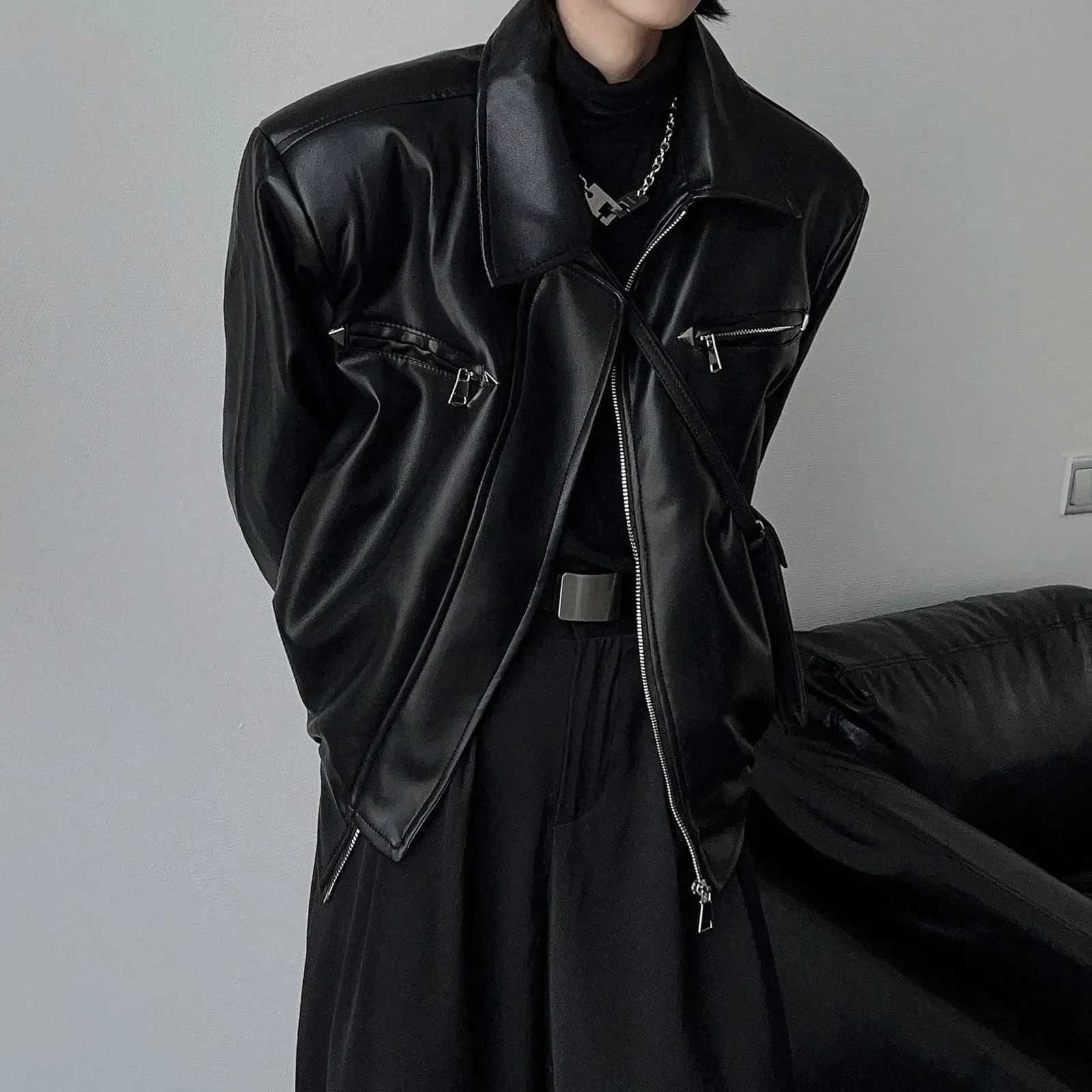 American PU Leather Coat Bomber Jacket Men Autumn Leather Jacket Mens Lapel Zipper Biker Jacket Men Clothing Coat StreetwearT251029