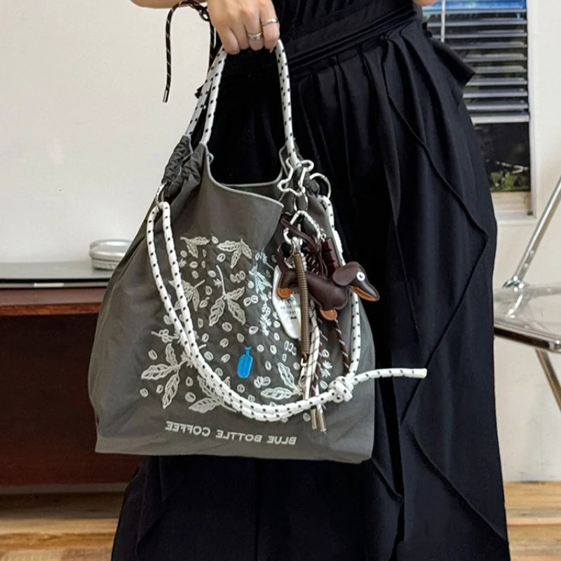 Ladies tote bag nylon embroidered shopping bag largecapacity singleshoulder bag handheld bag casual style lightweig 251029