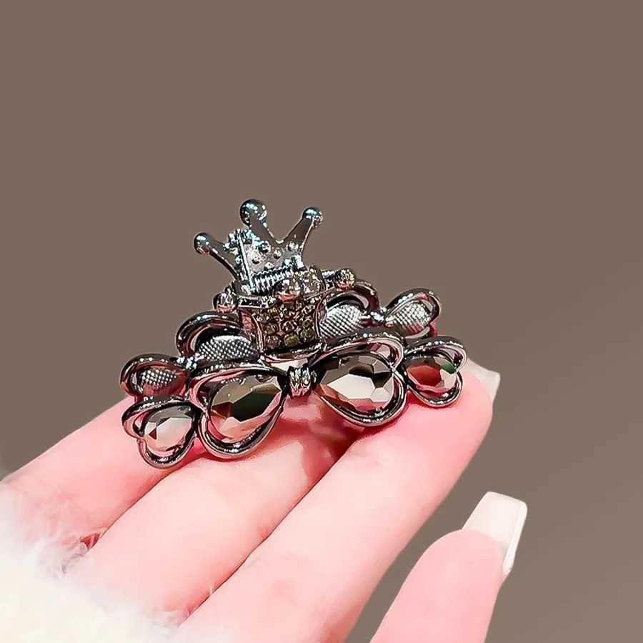 Shining Black Hair Grab Clip For Women Ladies New Fashion Alloy Rhinestone Crown Elegant Summer Ponytail Hairpins Hair AccessorW251028