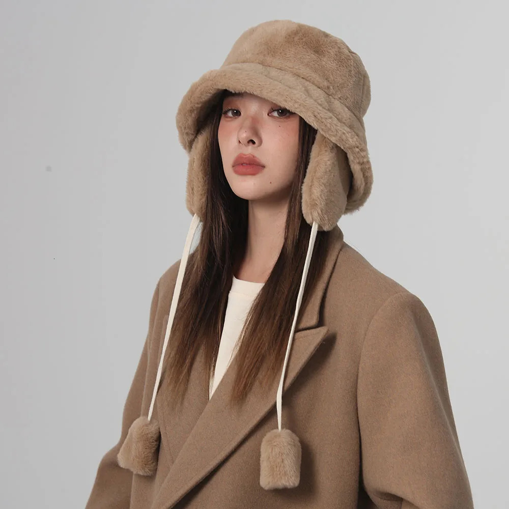 Bomber Winter warm bucket hat hats for women Golf cap Hiking fur Barrel Cotton fabric Ear protection 251013