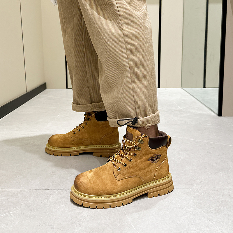 Retro wipe color thick soled motorcycle Martin boots women 2025 autumn new British wind big head heel increase big yellow boots