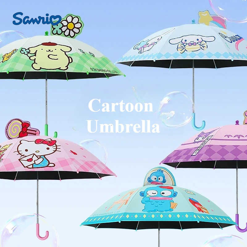 Sanrio Sanrio MINISO Hello Kitty Cartoon Long Handle Umbrella Windproof Umbrella Anime Student Rain and Sunny Dual Use Umbrella Durable L251029