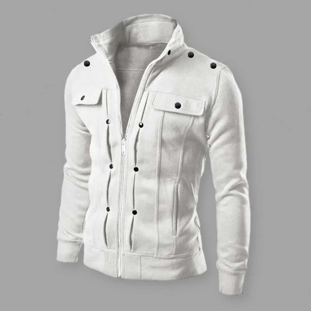 Fashionable Men Outerwear Mens Solid Color Stand Collar Jacket with Buttons Zipper Closure for Spring Autumn Long for Men 251029