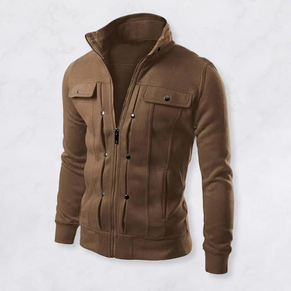 Fashionable Men Outerwear Mens Solid Color Stand Collar Jacket with Buttons Zipper Closure for Spring Autumn Long for Men 251029