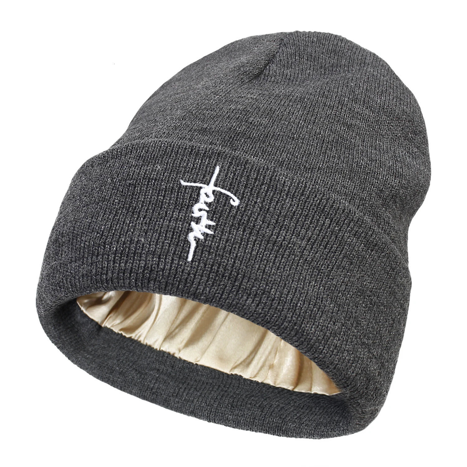 Embroidered Letter Beanies Bonnet For WomenMen 2Layer Silk Satin Lined Anti Static Knitted Hat Autumn Winter SKi Skullies Cap 251013