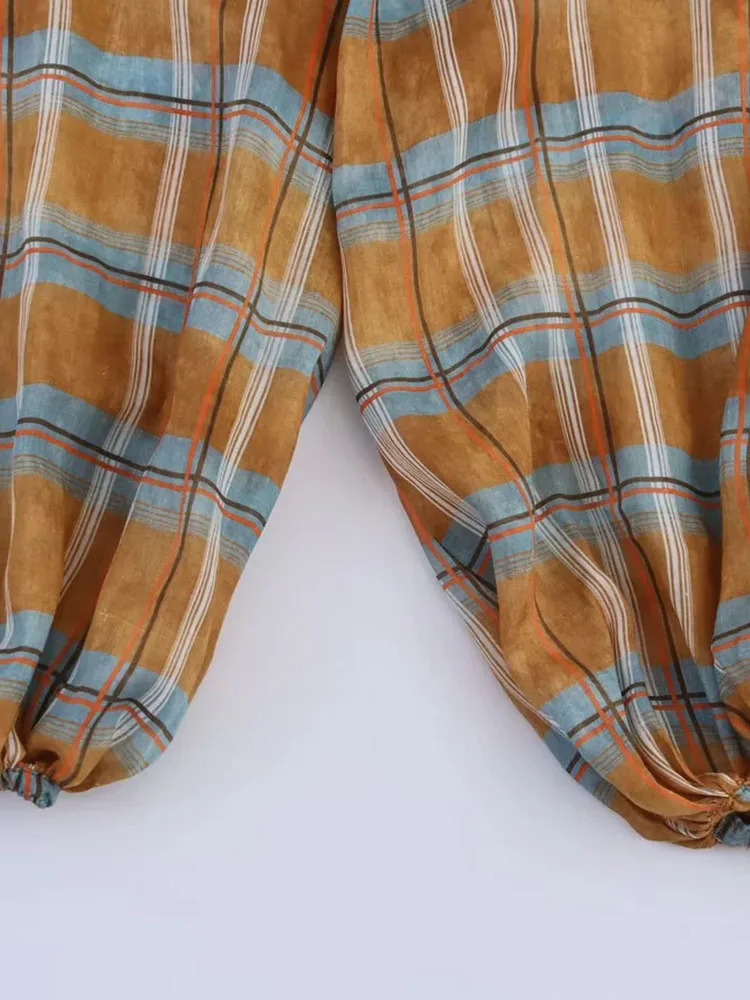 Womens Autumn Fashion Versatile Ramie Bloomers Plaid Printed Loose Pants Female HighWaist Drawstring Casual Trousers 251029