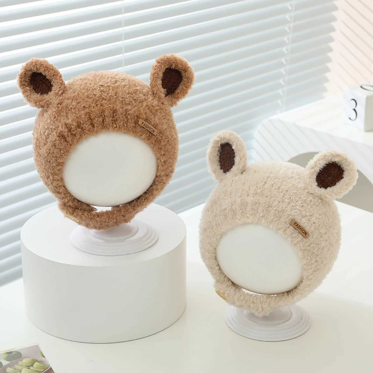 Autumn Winter Baby Plush Knitted Hat With Ears Solid Color Warm Ear Protection Cap Outdoor Windproof Toddler Kids Earflap Beanie251028