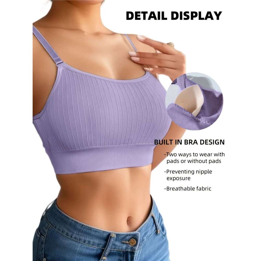 6pcs Women's with Adjustable Straps & Removable Padded Cups Non-Padded Black, White, Grey, Navy, Brown, Purple Seamless Design, Options, Comfort 