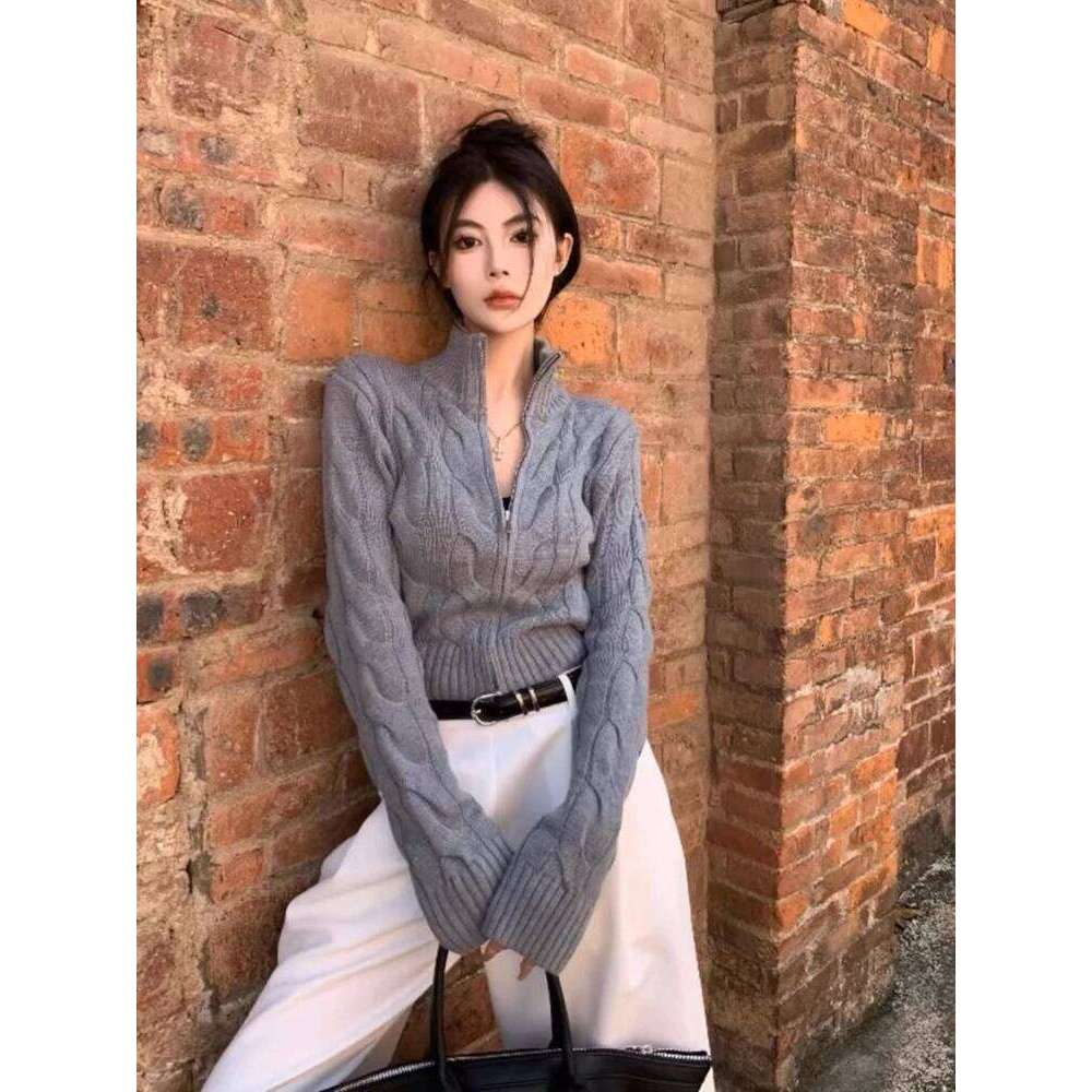 Vintage Turtleneck Zipper Cardigan For Women Autumn Loose Long Sleeves Knitted Sweaters Y2k Ladies Soft All Match Jumpers Women Sweater Designer Sweat
