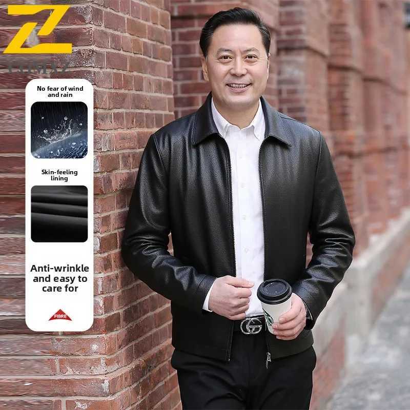 2025 New PU Leather Jacket Men Black Korean Style Slim Fit Lapel Motorcycle Outerwear Autumn Casual Faux Leather Coat for TrendT251029