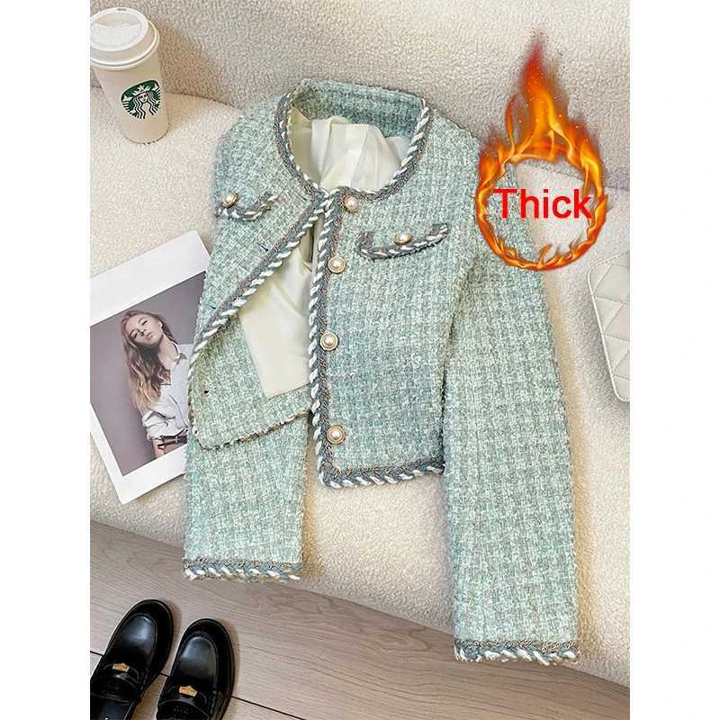 MEXZT Vintage Cropped Tweed Jacket Women Elegant Patchwork Quilted Coats Winter Ladies Korean Long Sleeve Short Outerwears Tops1 Y251105
