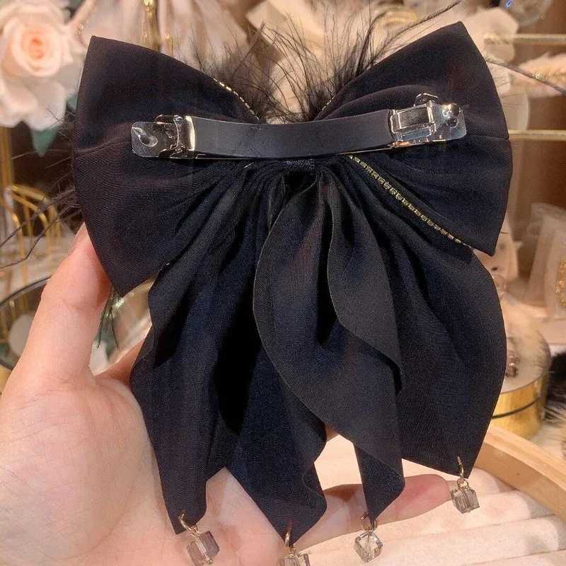 Korean Solid Color Fabric Bow Hair Clips Crystal Hair Bows Ponytail Clip Hairpin Barrettes Headwear Hair Accessories for WomenW251028