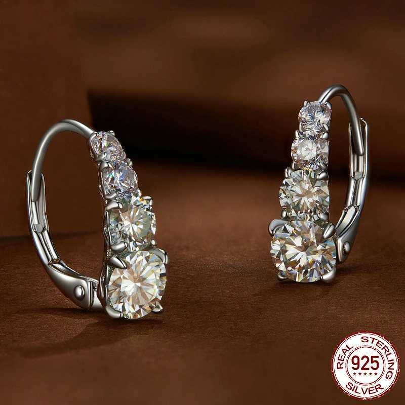 OXTAO D Color 4 stone Moissanite Hoop Clip Earrings Female Unique Gradient Size 925 Sterling Silver Luxury Wedding Jewelry GiftW251029