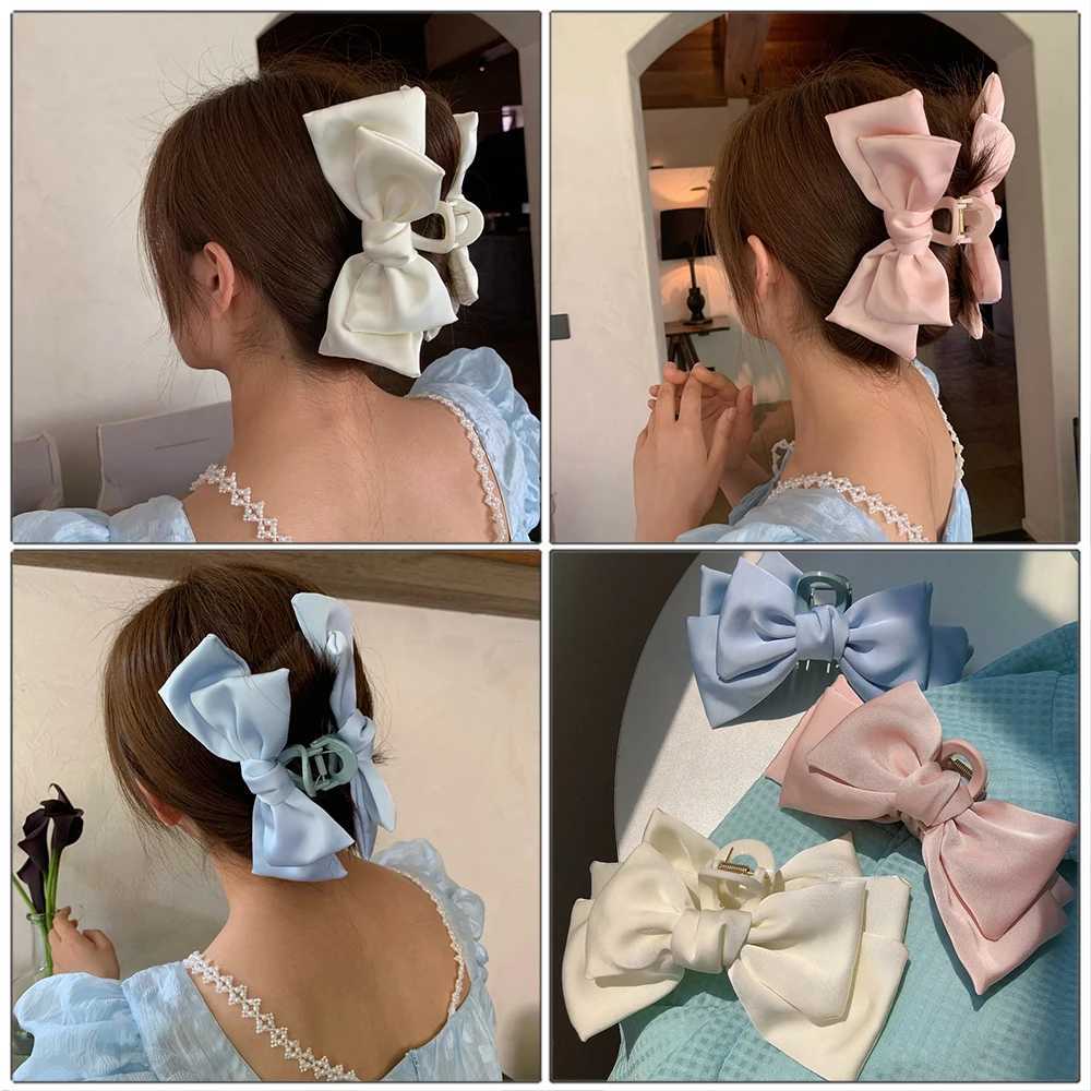 Haimeikang Satin Bow Hair Claws Crab Girls Sweet Ponytail Hairpin Hair Claw Solid Color Fashion Hair Clips Hair AccessoriesW251028
