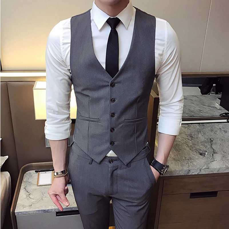 Fashion Single Breasted Suit Vests for Men Grey Black Highend Male Waistcoat Slim Fit Formal Business Casual Vest Plus Size 7XL W251029