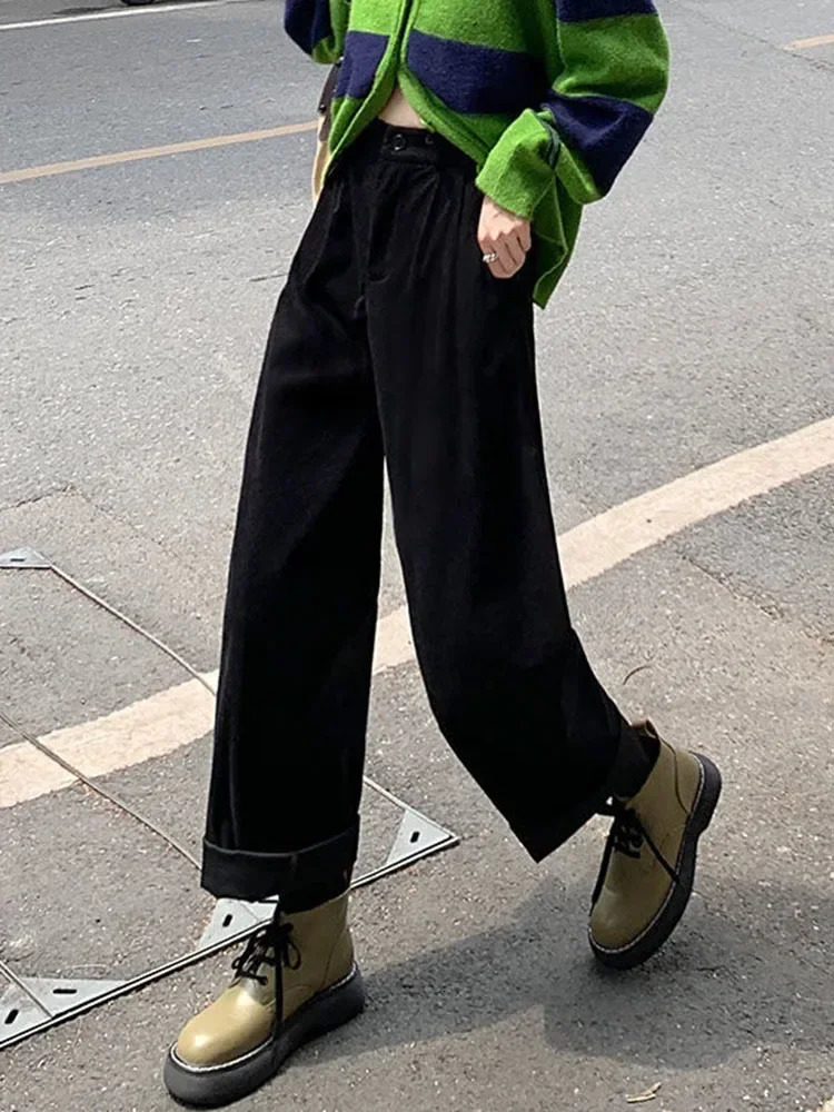 Fashion Corduroy Pants Women Retro High Waist Loose Coffee Trousers Fall Winter Vintage Black Wide Leg Steetwear 251029