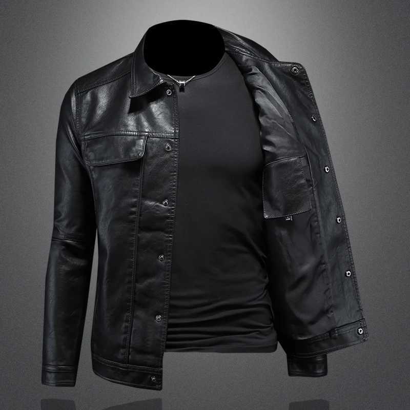 New mens leather jacket mens lapel motorcycle leather jacket highquality single breasted slim fit fashionable jacket M5XLT251029