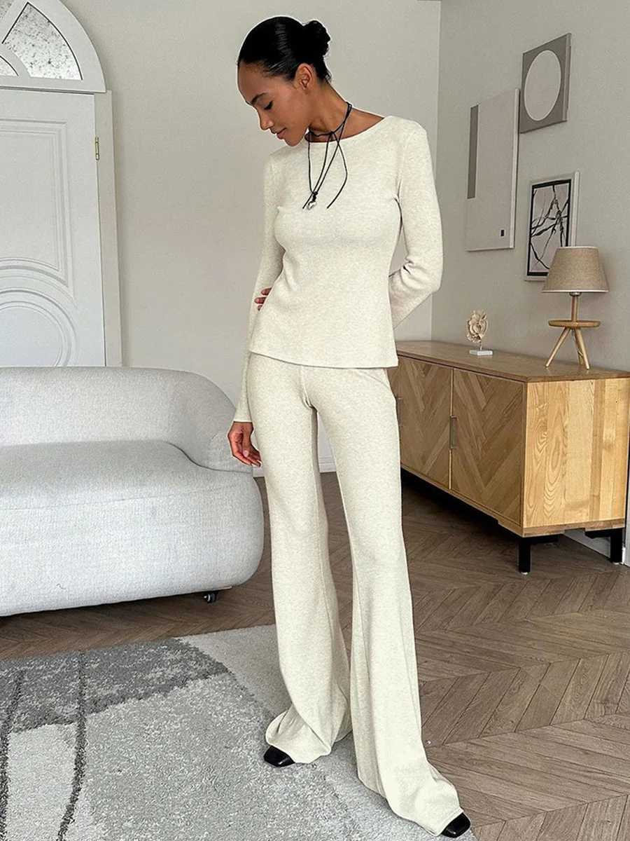 Blubelle Knitted Long Sleeved Pants Pajama Set Womens Spring New Oneckline Slim Fit Pajamas Soft Pants Home Clothes SetT251029