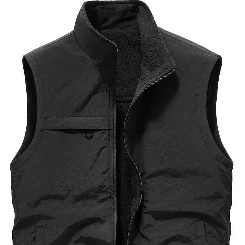 Mens Fleece Lined Vest Autumn Outdoor Thick Warm Fishing Vests Multi Pocket Industrial Workwear Vest Simple Casual Vest Jacket W251029