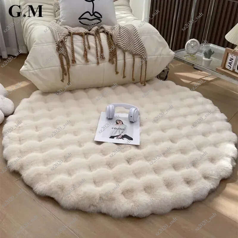 50cm diameter Nordic circular carpet, suitable for living room plush floor mats, soft area carpets, bedroom beds, anti slip fluffy carpet decoration H